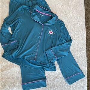 Life is good morning coffee teal Sleepwear with Pink Trim